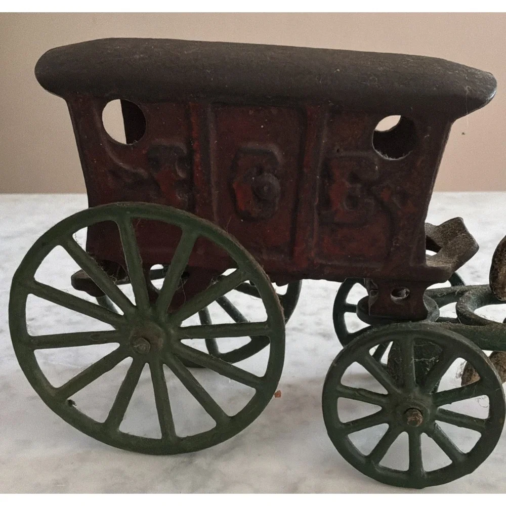 Antique Cast Iron Horse Drawn Ice Wagon Early 1900s